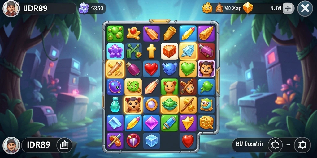 Gameplay seru IDR89 dengan pencocokan objek warna-warni.
