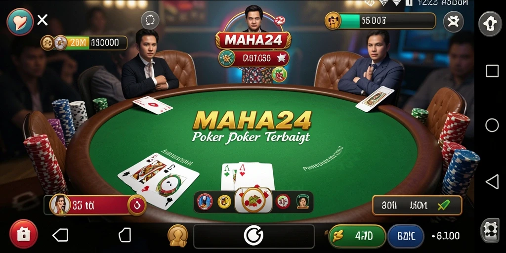 Tampilan gameplay menarik di MAHA24 dengan suasana poker yang nyata.
