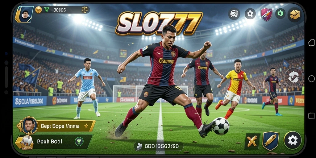 Tampilan gameplay SLOT777 yang seru dan penuh aksi sepak bola.